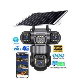 Solar Light 4G (Simcard) V380 Triple Lens Three Screens Camera Solar Powered - (PIR Human Detection,Colored Night Vision, All Weatherproof, Security Video IP Camara 4mp Battery CCTV Monitor) Solar Light 4G (Simcard) V380 Triple Lens Three Screens Camera Solar Powered - (PIR Human Detection,Colored Night Vision, All Weatherproof, Security Video IP Camara 4mp Battery CCTV Monitor)