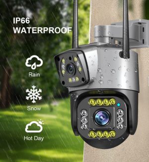 4G Electric Dual Lens With 3 Display Full Hd Cctv Human Motion Tracking, NIGHT VISION, Motion Detection, Waterproof / Weatherproof, Built-in Siren, PAN-TILT, Two-way Audio