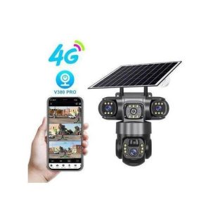 1 (23) Intelligence 4G (Simcard) V380 Triple Lens Three Screens Camera Solar Powered - (PIR Human Detection,Colored Night Vision, All Weatherproof, Security Video IP Camara 4mp Battery CCTV Monitor)