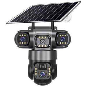 Intelligence 4G (Simcard) V380 Triple Lens Three Screens Camera Solar Powered - (PIR Human Detection,Colored Night Vision, All Weatherproof, Security Video IP Camara 4mp Battery CCTV Monitor)