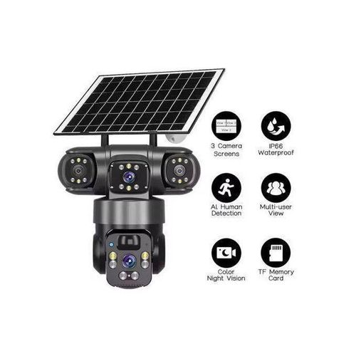 Solar Light Tripple LENS 4G Outdoor Low Powered Camara PIR Humanoid Detection CCTV