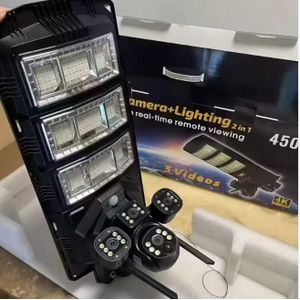 Solar Light V380 Pro 4G 6MP Outdoor Multi Lens Three Screens Ptz Human Detection Solar Street Light with Cctv Camera 4g Ai solar Solar Light 4G Solar powered AI CCTV Camera on 450W LED Solar Street Lamp