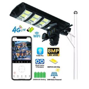 1 (46) Solar Light Two-Way Audio Communication Talk Support V380 Pro App 450W Watts Two-In-One Outdoor Security Led Solar Street Light Integrated With 12MP 4G Simcard PTZ Rotating Outdoor CCTV Surveillance Security Camera
