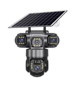 DWE[F Outdoor V380 Pro 12MP 4G SIM Solar PTZ Camera with Triple Lens Three Screens Colored Night Vision and Advanced PIR Detection