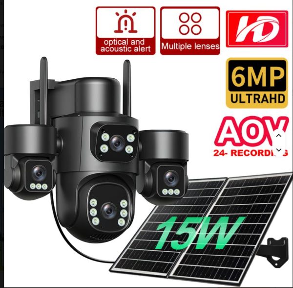Hieasy Aov 24h Real Time Video 4lens 20mp 10k 4g Solar Camera Outdoor Ip66 Ptz 360 Cctv Ip Camera Wireless Security Camera