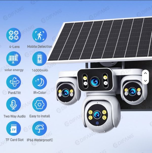 khdfkhdkf PTZ Dome 4 Lenses Camera HD 20MP 4G IP Outdoor Security CCTV PIR Human Detection Solar Battery Network Built-in Siren Camera