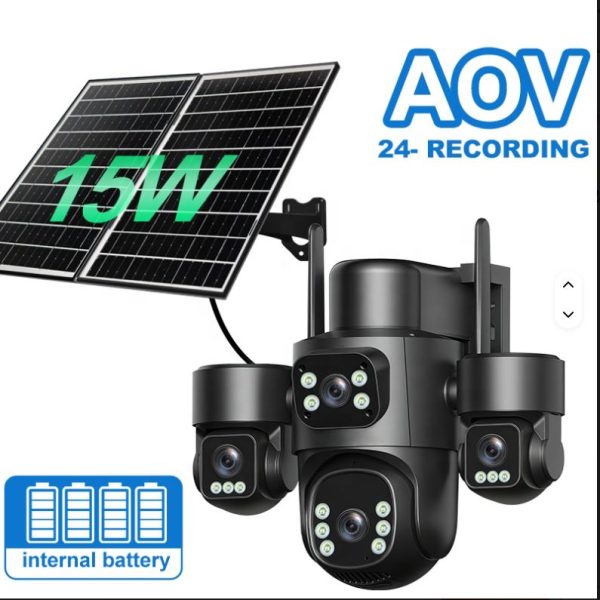 Hieasy Aov 24h Real Time Video 4lens 20mp 10k 4g Solar Camera Outdoor Ip66 Ptz 360 Cctv Ip Camera Wireless Security Camera