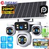 wfhowfhwe PTZ Dome 4 Lenses Camera HD 20MP 4G IP Outdoor Security CCTV PIR Human Detection Solar Battery Network Built-in Siren Camera