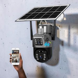 Human Movement Detection PIR Sensor Alarm Monitoring 12MP 4G PTZ Rotating Dual Lens Solar Camera