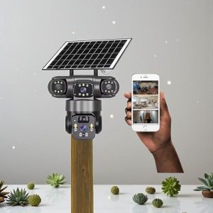 1 (32) Solar Light Intelligence 4G (Simcard) V380 Triple Lens Three Screens Camera Solar Powered - (PIR Human Detection,Colored Night Vision,