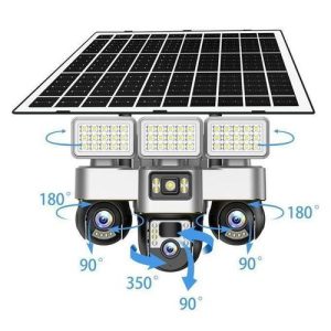 Solar Light Battery Powered 3 Cameras Super PTZ Wide Angle V380 Pro Tripple Lenses Outdoor Solar Camera 4G Sim Card Night Vision With Motion