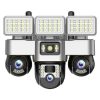 Solar Light Battery Powered 3 Cameras Super PTZ Wide Angle V380 Pro Tripple Lenses Outdoor Solar Camera 4G Sim Card Night Vision With Motion