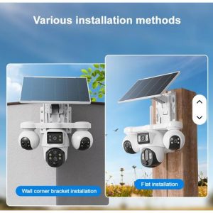 Intelligence SIMCARD Outdoor 4-Lens 3-PTZ Solar Camera, 4-Image Wide View, Dual Solar Ports, Adjustable Angle, Durable Premium Housing for Global Use BP19 DL 4 Lens Solar Outdoor Camera Pan-Tilt Function Wide Angle Night Vision