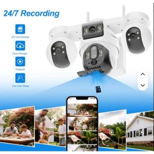 Solar Camera V380 MAX Solar Camera PTZ 4G Sim Card Battery Charage 4 Lens Outdoor Camera