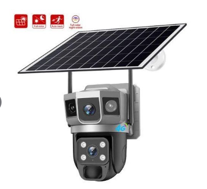 Solar Light 4MP Dual Lens Solar Camera 8w Solar Panel 8000mah Battery 360 Degree PTZ Camera Motion Detection Bullet Camera