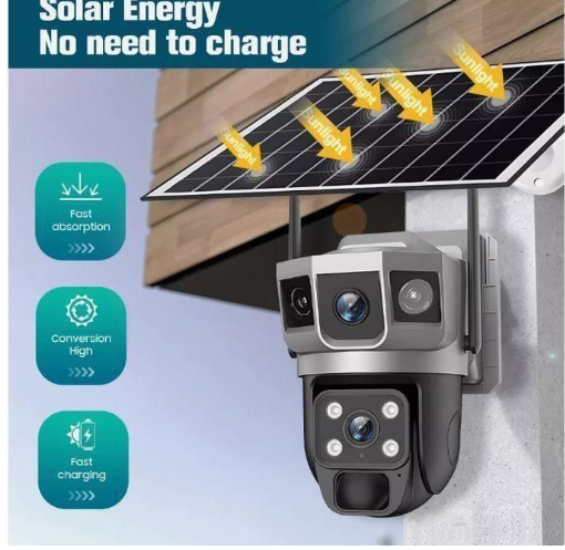 Solar Light 4MP Dual Lens Solar Camera 8w Solar Panel 8000mah Battery 360 Degree PTZ Camera Motion Detection Bullet Camera