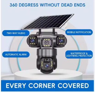 Solar Light V380 Three Lens Outdoor Camera PTZ 360 Wireless 4G Two Way Audio Auto Tracking 12mp Security Camera