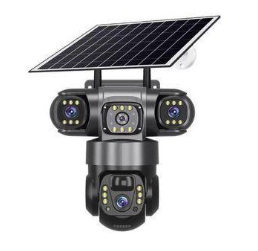 Solar Light V380 Three Lens Outdoor Camera PTZ 360 Wireless 4G Two Way Audio Auto Tracking 12mp Security Camera