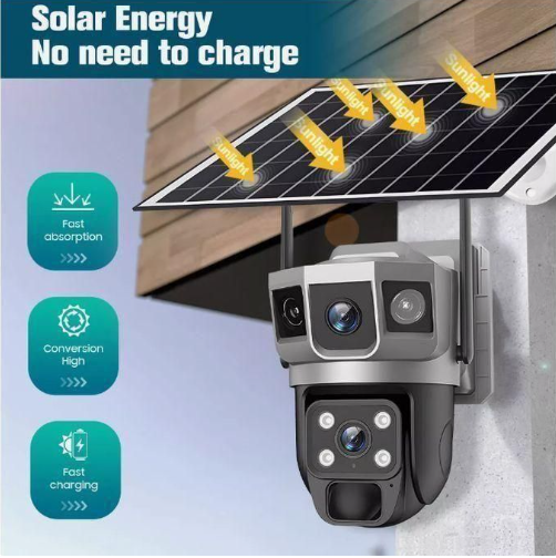 Solar Light V380 Two-way Talk Cctv Camera Dual Lens 3 Screens Wireless Outdoor Security Solar WIFI 4mp Night Vision Ptz Camera