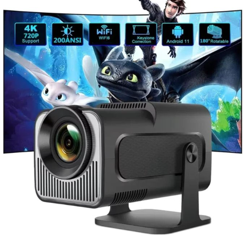 HY320 Model, 4K Android Projector, Dual Wifi 6, Wireless 5.0, Portable Cinema Projector with Upgraded Features, Hmdi line as gift