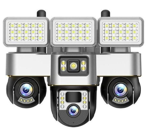 Solar Light Battery Powered 3 Cameras Super PTZ Wide Angle V380 Pro Tripple Lenses Outdoor Solar Camera 4G Sim Card Night Vision With Motion