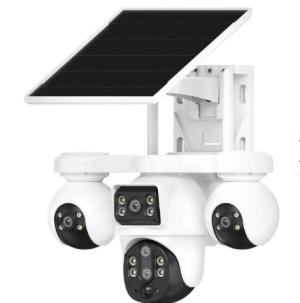 Intelligence 4G Quad Lens SIMCARD Outdoor 4-Lens 3-PTZ Solar Camera, 4-Image Wide View, Dual Solar Ports, Adjustable Angle, Durable Premium Housing for Global Use BP19 DL 4 Lens Solar Outdoor Camera Pan-Tilt Function Wide Angle Night Vision