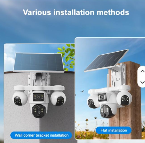 Intelligence 4G Outdoor 4-Lens 3-PTZ Solar Camera, 4-Image Wide View, Dual Solar Ports, Adjustable Angle, Durable Premium Housing for Global Use BP19 DL 4 Lens Solar Outdoor Camera Pan-Tilt Function Wide Angle Night Vision