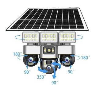 Share this product Solar Light Battery Powered 3 Cameras Super PTZ Wide Angle V380 Pro Tripple Lenses Outdoor Solar Camera 4G Sim Card Night Vision With Motion