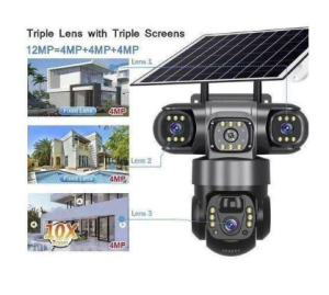 Solar Light V380 Three Lens Outdoor Camera PTZ 360 Wireless 4G Two Way Audio Auto Tracking 12mp Security Camera