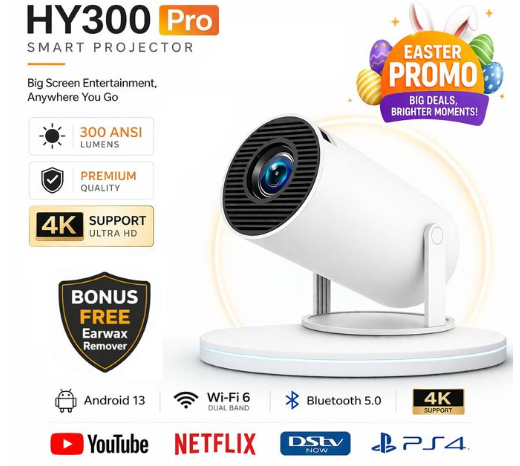 Mini Portable Projector 4K 300 ANSI with WiFi and Bluetooth, Smart Projector with Android11, Support WiFi 6 BT5.0 Auto Keystone Correction Upgrade from HY300 Projector