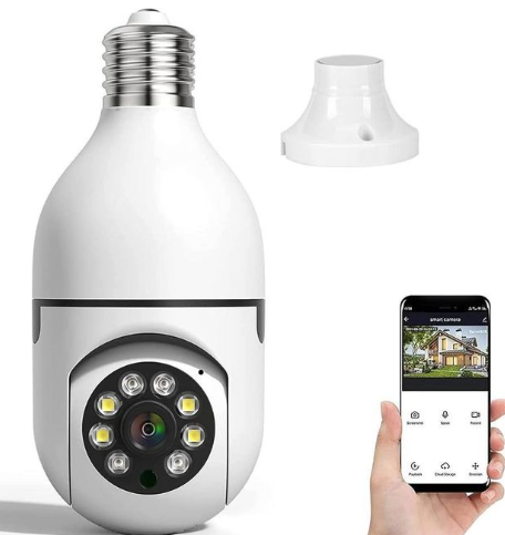 Light Bulb Security Cameras Outdoor, 2.4GHz WiFi Lightbulb Wireless Outdoor Security Camera for Home Security, Two-Way Talk,Color Night Vision, Light Socket Camera