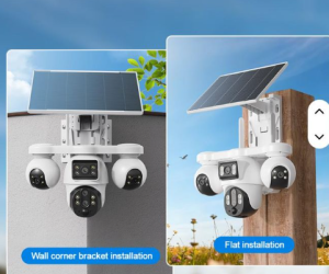 Intelligence SIMCARD Outdoor 4-Lens 3-PTZ Solar Camera, 4-Image Wide View, Dual Solar Ports, Adjustable Angle, Durable Premium Housing for Global Use BP19 DL 4 Lens Solar Outdoor Camera Pan-Tilt Function Wide Angle Night Vision