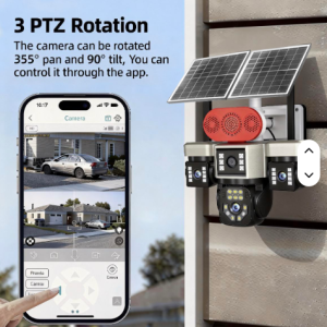 Solar Light 4g Intelligence 4G Quad Lens SIMCARD Outdoor 4-Lens 3-PTZ Solar Camera, 4-Image Wide View, Dual Solar Ports, Adjustable Angle, Durable Premium Housing for Global Use BP19 DL 4 Lens Solar Outdoor Camera Pan-Tilt Function Wide Angle Night Vision