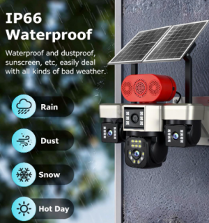 Hieasy 4G Solar 4 Lens PTZ Camera Outdoor Remote Monitoring with Night Vision Home Yard Surveillance IP65 Cloud Storage