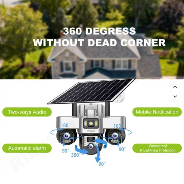 Outdoor V380Pro Motion Detection Alarm 12MP 3 Lens 3 PTZ Three Screen Ai 4G Wifi Solar Battery Powered Home Security CCTV Camera