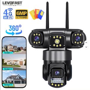 V380 Three Lens Outdoor Camera PTZ 360 Wireless 4G Two Way Audio Auto Tracking 12mp Security Camera