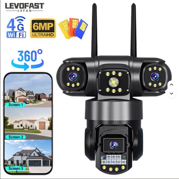 dkdddj V380 Three Lens Outdoor Camera PTZ 360 Wireless 4G Two Way Audio Auto Tracking 12mp Security Camera