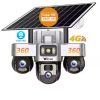 Outdoor V380Pro Motion Detection Alarm 12MP 3 Lens 3 PTZ Three Screen Ai 4G Wifi Solar Battery Powered Home Security CCTV Camera