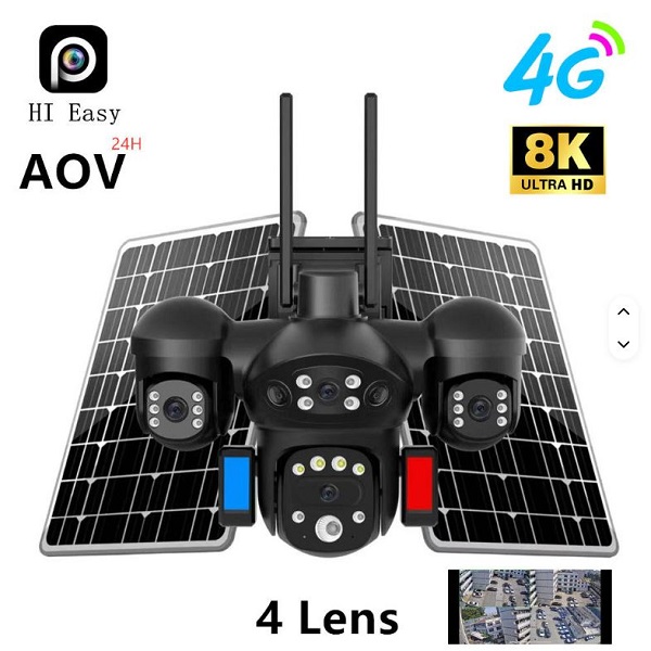 20MP 4G 12X 4 Lens AOV Camera Night Vision Two-Way Audio Cloud 16W Solar Panel 16000mAh Battery 4G Camera