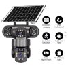 Solar Light 4G (Simcard) V380 Triple Lens Three Screens Camera Solar Powered - (PIR Human Detection,Colored Night Vision, All Weatherproof, Security Video IP Camara 4mp Battery CCTV Monitor)