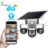 Outdoor V380Pro Motion Detection Alarm 12MP 3 Lens 3 PTZ Three Screen Ai 4G Wifi Solar Battery Powered Home Security CCTV Camera