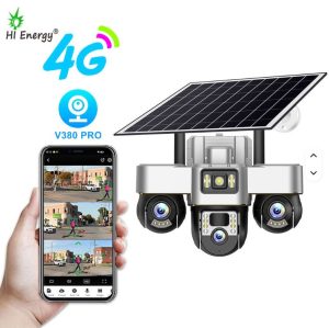 Outdoor V380Pro Motion Detection Alarm 12MP 3 Lens 3 PTZ Three Screen Ai 4G Wifi Solar Battery Powered Home Security CCTV Camera
