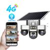 Outdoor V380Pro Motion Detection Alarm 12MP 3 Lens 3 PTZ Three Screen Ai 4G Wifi Solar Battery Powered Home Security CCTV Camera