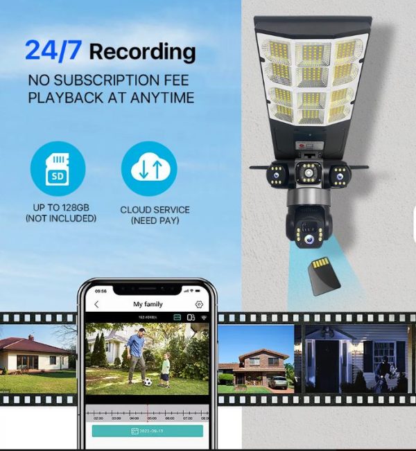 Streetlight With Triple Lens Camera 6mp 4g Solar Camera With Solar Street Light
