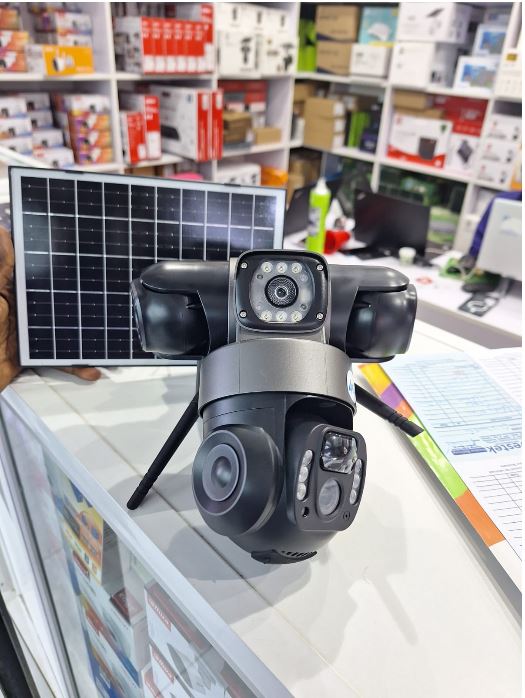 Solar Light 4G (Simcard) V380 Triple Lens Three Screens Camera Solar Powered - (PIR Human Detection,Colored Night Vision, All Weatherproof, Security Video IP Camara 4mp Battery CCTV Monitor)