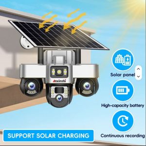 Outdoor V380Pro Motion Detection Alarm 12MP 3 Lens 3 PTZ Three Screen Ai 4G Wifi Solar Battery Powered Home Security CCTV Camera