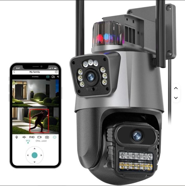 lkjlj Alarm Warning Light with Customizable Audio Warning and Flashing Security Alerts 4G PTZ Rotating Dual Lens Electric Outdoor Indoor Security Camera