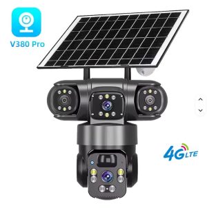 Solar Light V380 Three Lens Outdoor Camera PTZ 360 Wireless 4G Two Way Audio Auto Tracking 12mp Security Camera