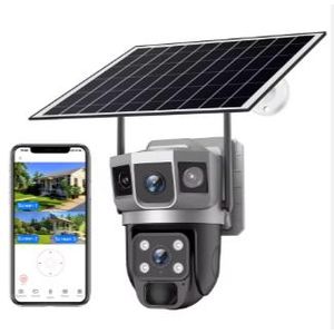 Wifi Solar Light 4MP Dual Lens Solar Camera 8w Solar Panel 8000mah Battery 360 Degree PTZ Camera Motion Detection Bullet Camera