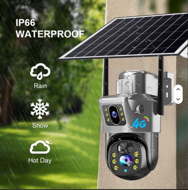 Solar Powered PTZ Surveillance Camera with Dual Lens 4MP Night Vision Wireless Outdoor WiFi 4G SIM Card IP66 Weatherproof
